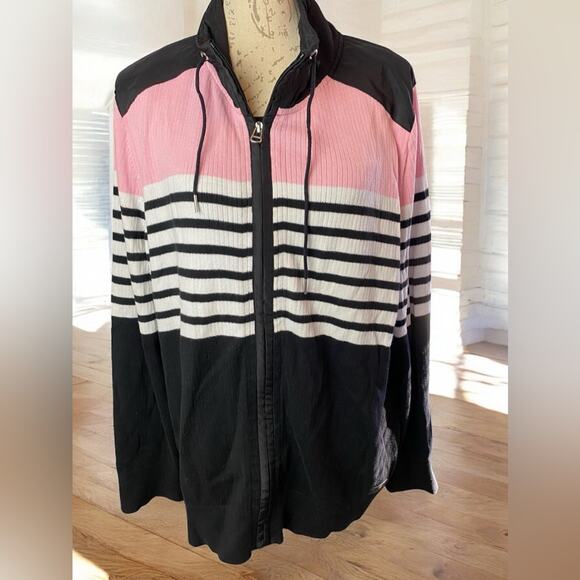 Lauren Ralph Lauren Striped & Color Blocked  Zip Up Cotton Sweater Size 3X - Picture 2 of 12
